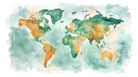 Watercolor map from top view on white background, watercolor, white backgroundの素材