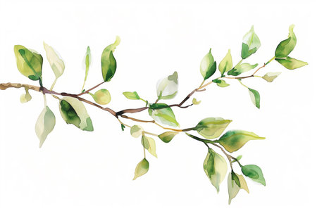 Watercolor branch garden clipart, isolated on white background, watercolor, white backgroundの素材
