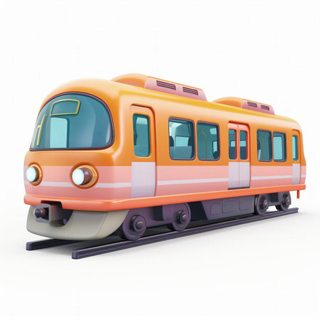 Colorful cartoon style train isolated on white background, ideal for childrens book illustrations or educational materials with space for textの素材