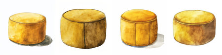 Hand drawn illustration of a set of vintage round cheese knobs.の素材