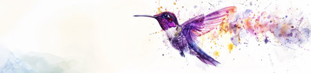 Colorful hummingbird with watercolor splashes. Vector illustration.の素材