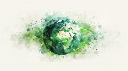 Green planet in watercolor splashes. Elements of this image furnished by NASAの素材