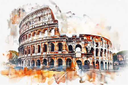 Colosseum in Rome, Italy. Digital watercolor paintingの素材