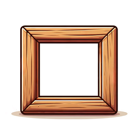 Wooden picture frame illustration, perfect for DIY crafts, scrapbooking, and World Photography Day concepts, isolated on white backgroundの素材