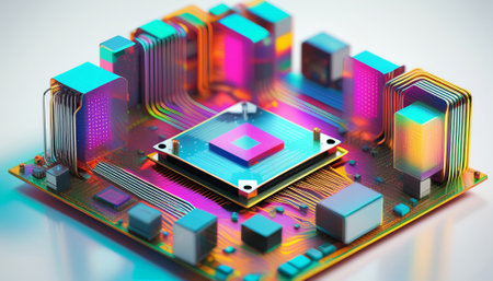 Circuit board close-up. Technology background. 3d renderingの素材