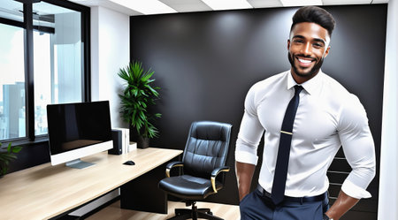 Portrait of a smiling african american businessman in modern officeの素材