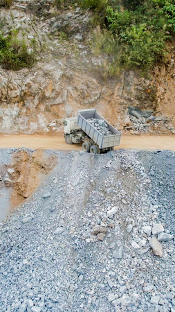 Coal mining in the mountains, close-up view of the truck