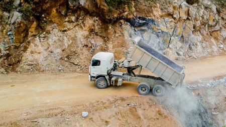 Dump truck in a quarry for the extraction of iron ore.の写真素材