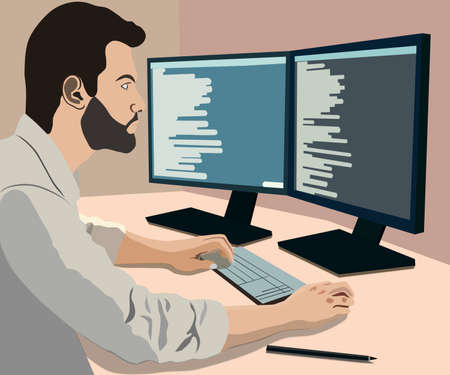 Hands are working on website or application, ui ux design and programming. Team of designers doing research and prototyping. Web studio or mobile application concept for banner, ads, landing pageの写真素材