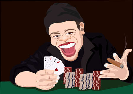 joyful poker player with four aces. Good game.のイラスト素材