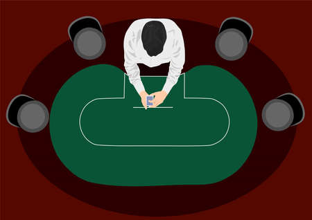 Poker table with cards and chips on a green background.のイラスト素材