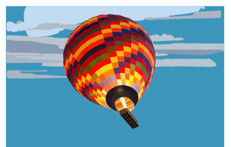 color illustration of a hot air balloon in flightのイラスト素材