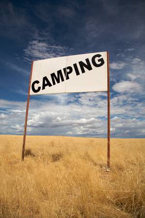 Camping signboard in the de desert of Namibiaの写真素材