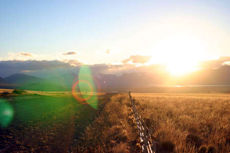 Lens flare on the road  Patagonia のeditorial素材