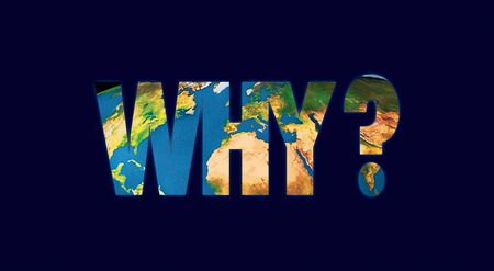illustration of the word why with a chart of the world in the backgroundの写真素材
