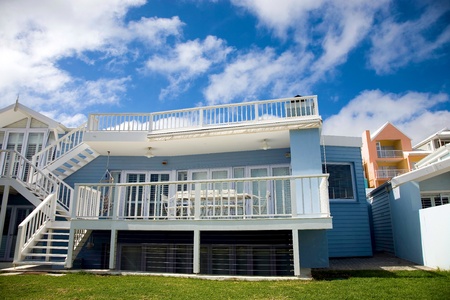 Lovely Blue house in Cape Town in South Africa with a blue skyのeditorial素材