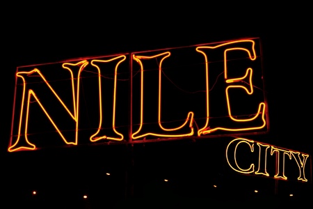 Neons with Nile city in Cairoの写真素材