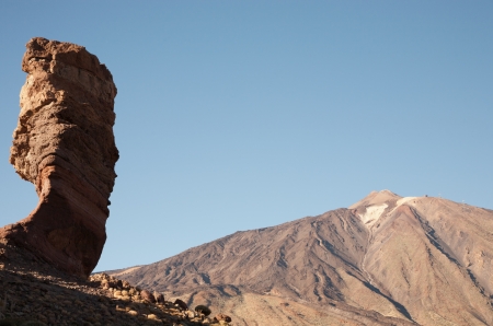 Teide in the beautiful landscape of the national park - Tenerife with the famous rock, Cinchado in the scene.の写真素材