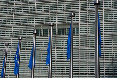 European flag in front of the European Parliament in Brussels
