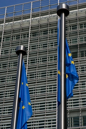 European flag in front of the European Parliament in Brussels