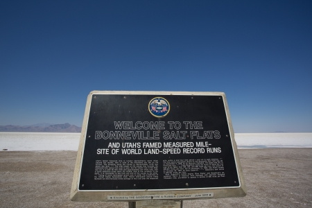 Entrance sign to the Bonneville Salt Flats Recreation Area Utah USAのeditorial素材