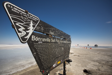 Entrance sign to the Bonneville Salt Flats Recreation Area Utah USAのeditorial素材