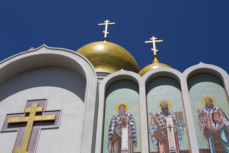 Russian Orthodox Church in San Francisco near by the bay and the sea against a blue skyの写真素材