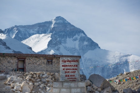 Mount Everest Elevation Sign with Height at Base Camp in Tibetのeditorial素材