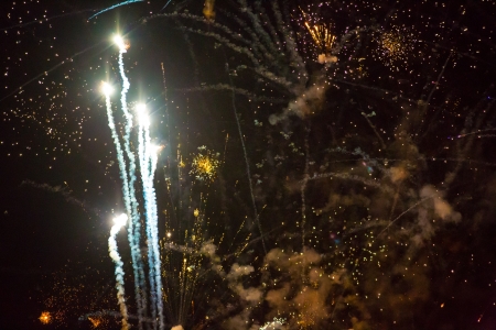 Multiple colored flashes from a big firework spectacle