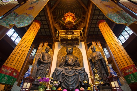 View of Three buddhas in a temple in Shanghai, China