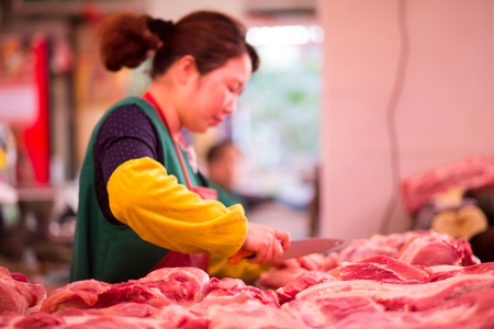 SHANGHAI, CHINA, APRIL 28  Meat in a market in Shanghai during the food health problem , in the...