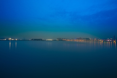 Modern  buildings in Hangzhou at night , China