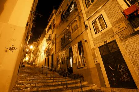 Staircases at night in the Alfama in Lisboa (Portugal).の写真素材