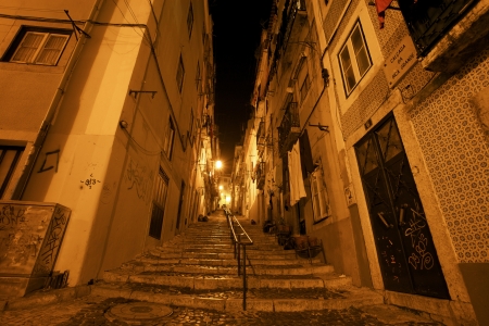 Staircases at night in the Alfama in Lisboa (Portugal).の写真素材