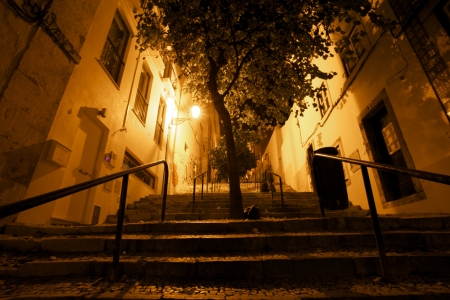 Staircases at night in the Alfama in Lisboa (Portugal).の写真素材