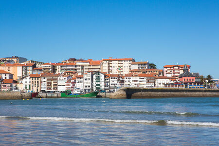 View of the beach of Lekeitio with clear blue sky, Vizcaya, Basque Country, Spain