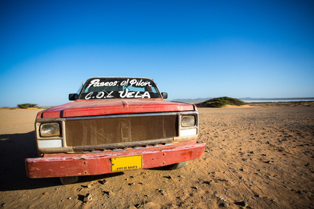 Car wreck on the beach of El Cabo De La Vela, La Guajira, Colombia 2014.のeditorial素材