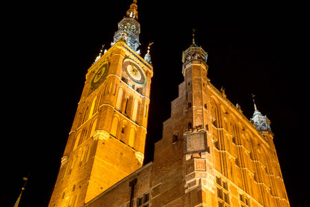 Old town of Gdansk at night. Gdansk is a city in Poland on the Baltic Sea. It is the capital of...