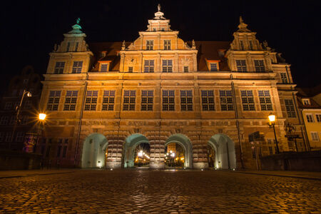 Old town of Gdansk at night. Gdansk is a city in Poland on the Baltic Sea. It is the capital of...