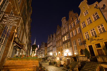 GDANSK, POLAND, SEPTEMBER 20: Typical small shops at night in the Old town of Gdansk, September...
