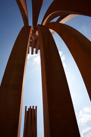 VERSAILLES, FRANCE, JUNE 3: The steel Venet sculptures at Versailles. Bernar Venet is the second artist to invest the French Palace of Versailles, or rather the gardens of Louis XIV. An open-air exhibition of monumental steel sculptures.のeditorial素材