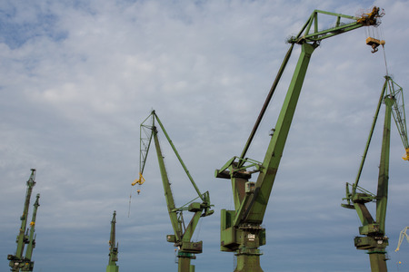 Industrial view massive cranes in the Shipyards in Gdansk, Poland 