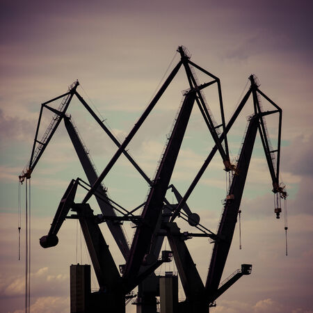 Industrial view massive cranes in the Shipyards in Gdansk, Poland.の写真素材