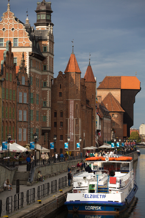 View over the river Motlawa the Old Town in Gdansk, Poland.のeditorial素材