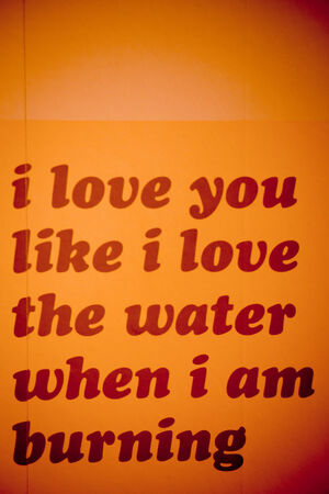 Red and orange sign saying I love you like I love the water when I am burning