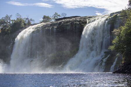 Beautiful Waterfall in the Canaima Lagoon, Canaima National Park, Venezuela, South America 2015の写真素材