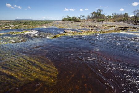 Beautiful Waterfall in the Canaima Lagoon, Canaima National Park, Venezuela, South America 2015の写真素材