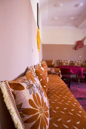 Colourful fabrics and traditional furnitures in classical Moroccan Interior.のeditorial素材