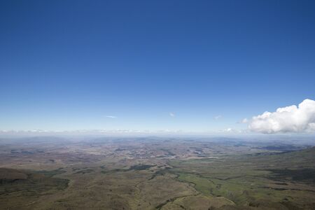 Panorama from the top of the Roraima Tepui with blue sky - Table Mountain - Triple border,...