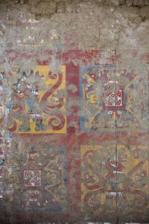 Details of an ancient fresco in Huaca de la Luna in Trujillo, Peruのeditorial素材